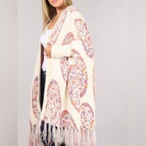 Cream Fuzzy Aztec Fringe Cardigan